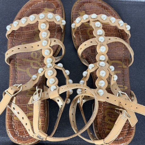 Sam Edelman Shoes - Sam Edelman Gladiator Sandal Womens Size 6.5 Studded Flats Leather Eavan Pearl